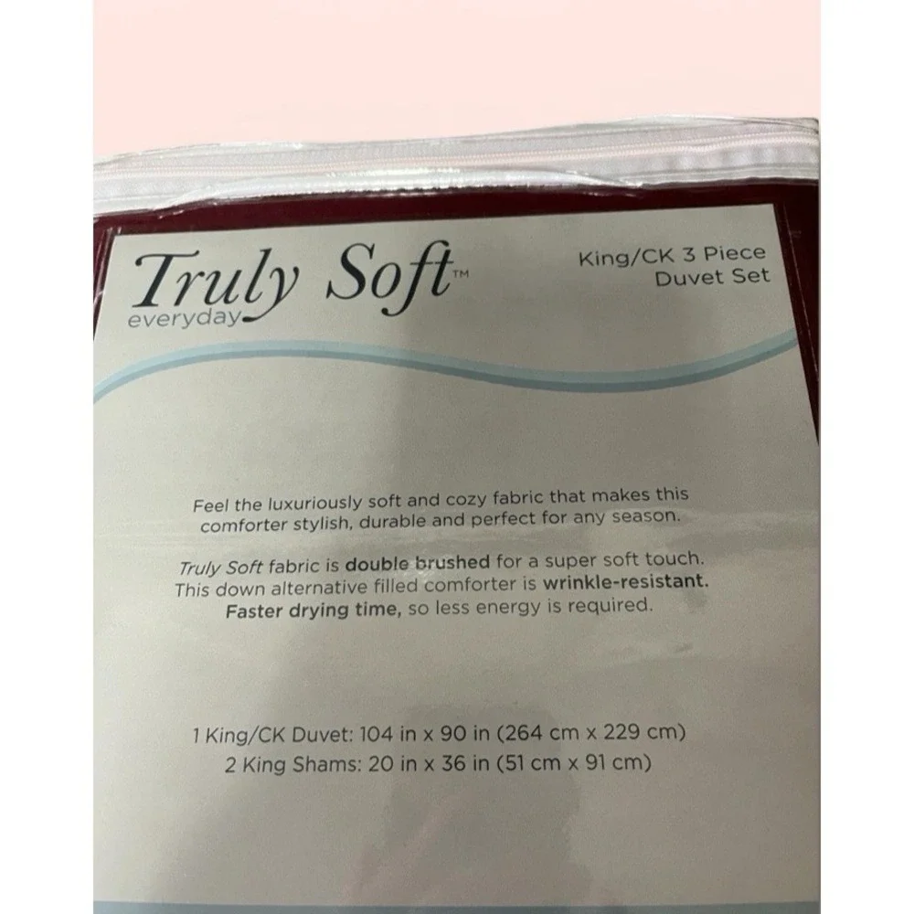 Truly Soft Everyday King CK 3 Piece Duvet Set Burgundy 104 x 90 2 Shams 20 x 36